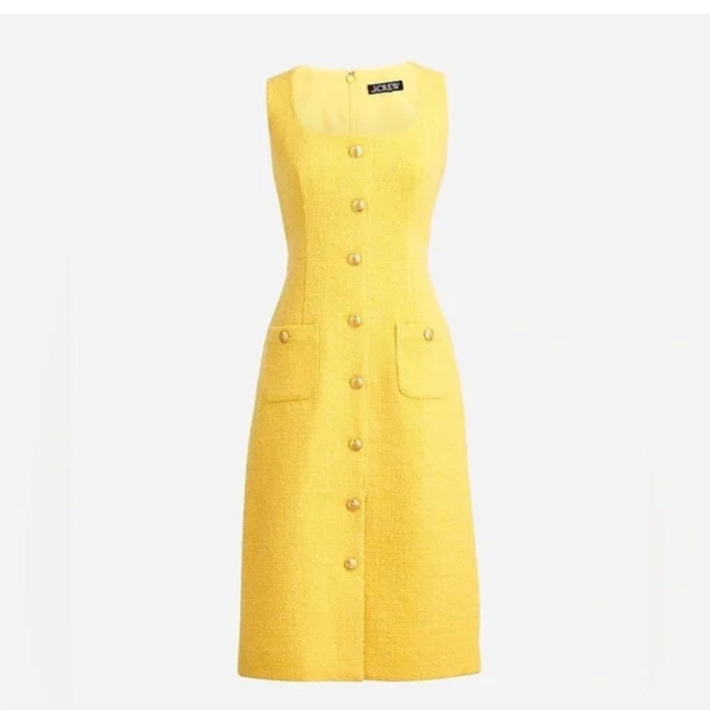 J Crew Sophia Sleevess Midi Dress in Tweed yellow